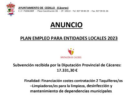 Imagen SUBVENCIÓN PLAN DE EMPLEO PARA ENTIDADES LOCALES 2023- DIPUTACIÓN DE CÁCERES