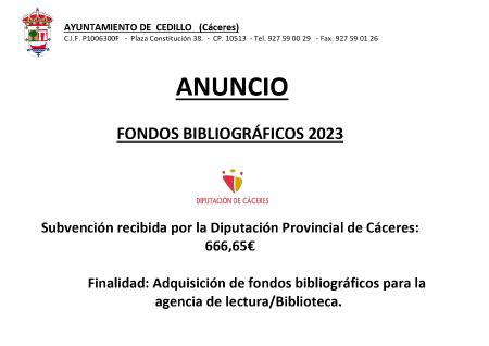 Imagen SUBVENCIÓN RECIBIDA FONDOS BIBLIOGRÁFICOS 2023